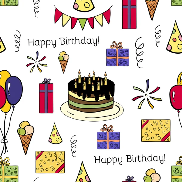 Happe ziua de naștere doodle model colorat fără sudură — Fotografie, imagine de stoc