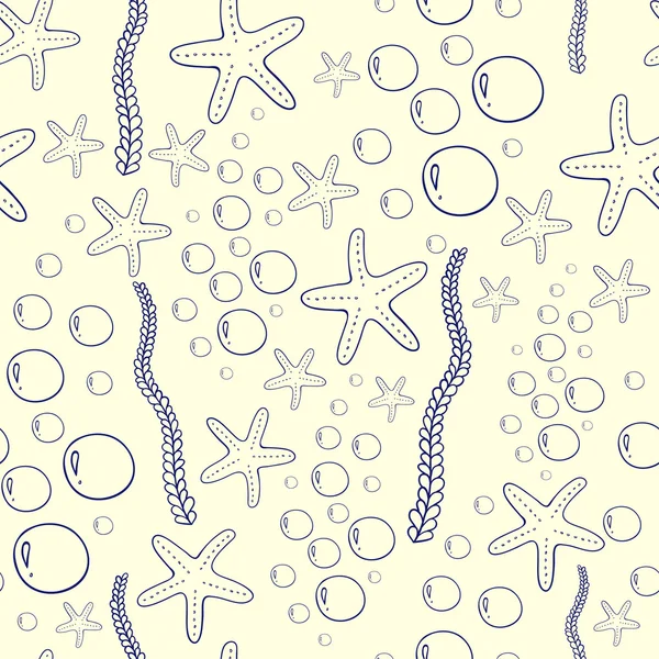 Ocean Alga, Seastar and Bubbles Isolated on yellow. Seamless pattern — Stock Photo, Image