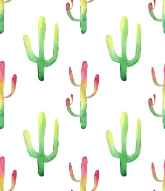 Watercolor cactus seamless pattern. Colorful vibrant cactus succulents clipart