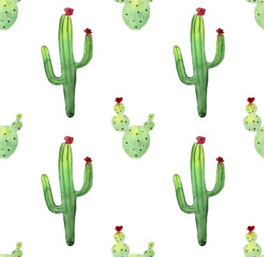 Suluboya kaktüs seamless modeli. Renkli canlı kaktüs succulents