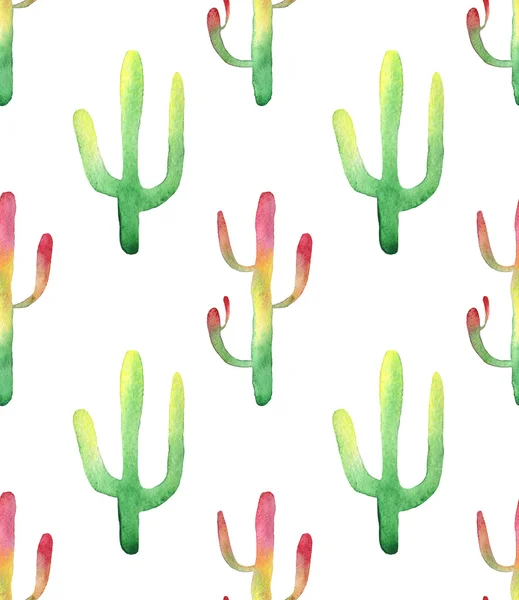 Aquarel cactus naadloze patroon. Kleurrijke, levendige cactus vetplanten — Stockfoto