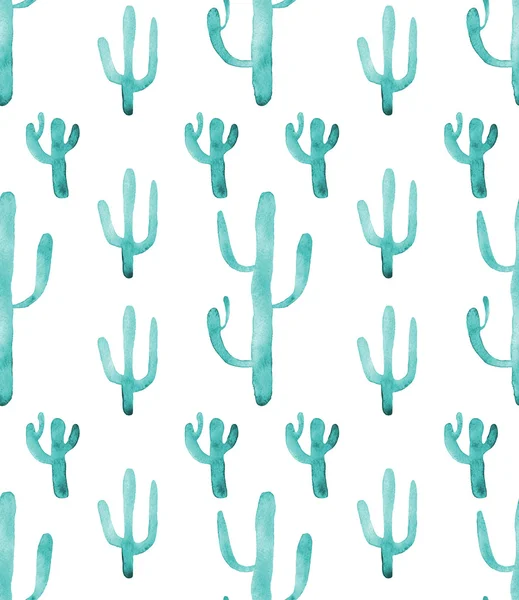 Watercolor cactus seamless pattern. Colorful vibrant turquoise cactus succulents — Stock Photo, Image