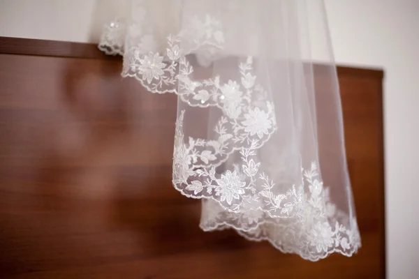 Brides white wedding veil close-up — Stock Photo, Image