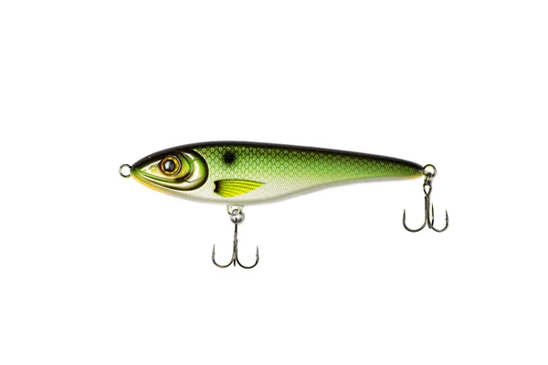 Fishing spoon-bait with hooks isolated — Stock Photo, Image