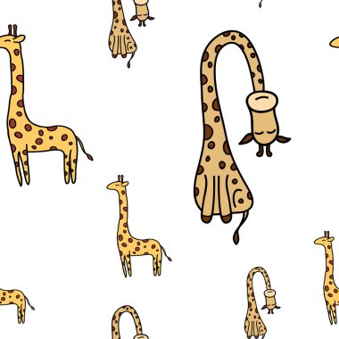Sevimli zürafa sorunsuz vektör desen beyaz izole arka planda