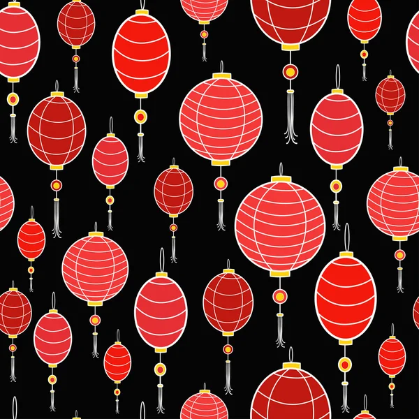 Векторный бесшовный рисунок карнавальных китайских подвесных фонарей — стоковый вектор