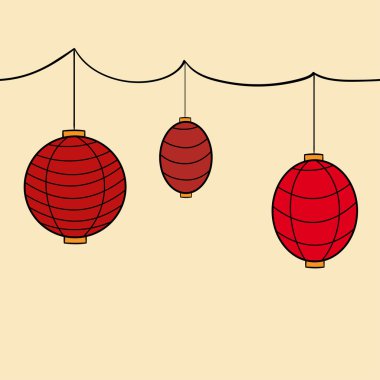 Bej renkli arka plan üzerinde izole vektör Çin fenerler