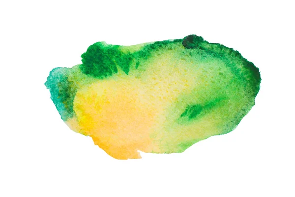 Акварель рука нарисована изолированным зеленым и желтым пятном. Растровая иллюстрация — стоковое фото