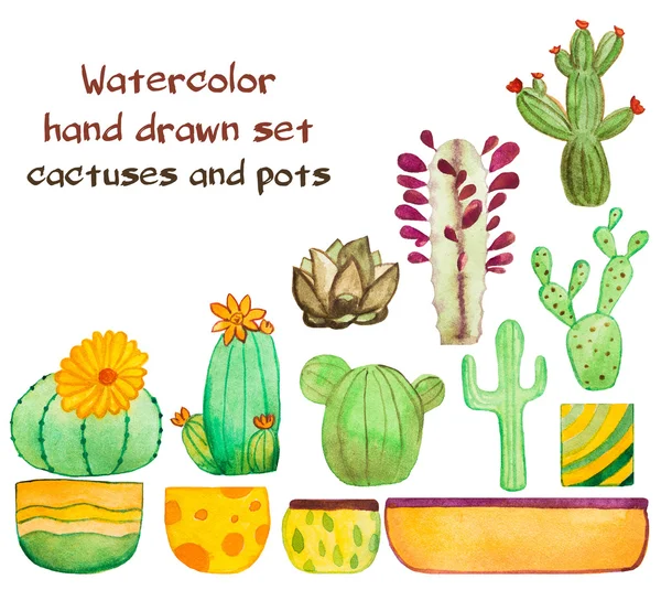 Sada akvarel kaktus — Stock fotografie