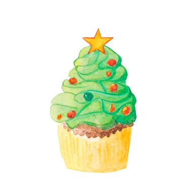 Noel ve yeni yıl suluboya cupcake