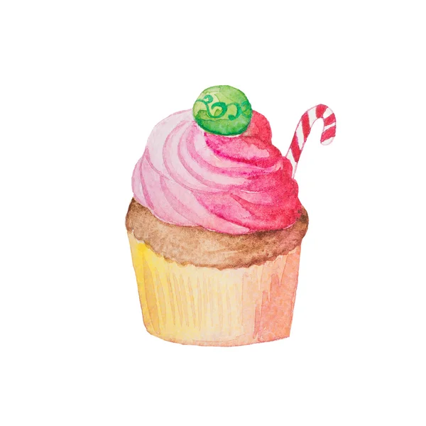 Navidad y Año Nuevo cupcake acuarela — Foto de Stock