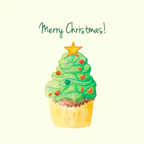 Weihnachten und Neujahr Aquarell Cupcake Grußkarte — Stockfoto