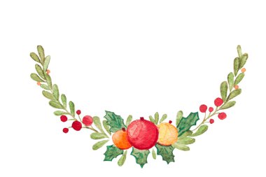 El suluboya raster resim çekilmiş. Noel çelenk üzerinde beyaz izole. Davetiye, tebrik kartları, tırnak, Bloglar, düğün çerçeveleri, posterler ve daha fazlası için mükemmel.
