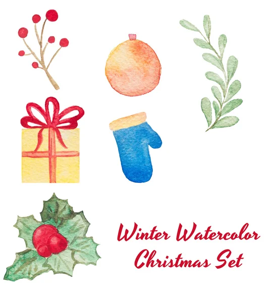 Handgezeichnetes Aquarell-Raster-Weihnachtsset isoliert auf Weiß. perfekt für Einladungen, Grußkarten, Zitate, Blogs, Hochzeitsrahmen, Poster und mehr. — Stockfoto