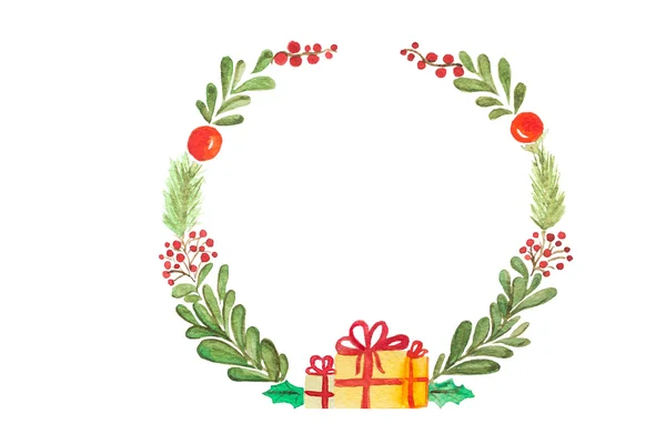 Handgezeichnete Aquarell-Raster-Illustration. Weihnachtskranz isoliert auf weiß. perfekt für Einladungen, Grußkarten, Zitate, Blogs, Hochzeitsrahmen, Poster und mehr. — Stockfoto