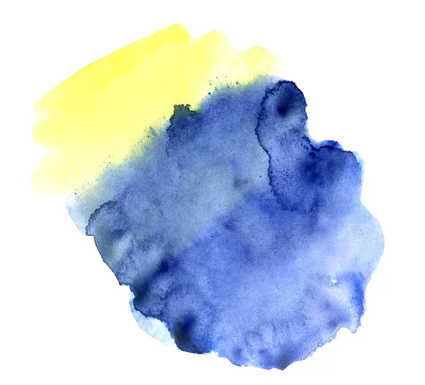 Watercolor hand drawn isolated blue and yellow spot. Raster illustration — Stock Photo, Image
