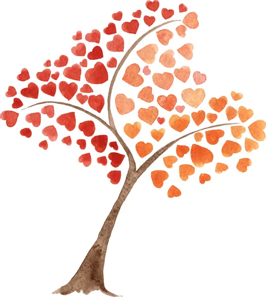 Vetor aquarela árvore coração desenhado à mão —  Vetores de Stock