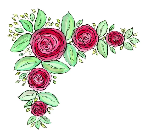 Beautiful watercolor roses frame — Stock Photo, Image