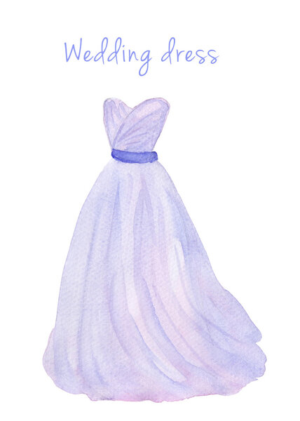 Watercolor wedding dress in popular serenity color
