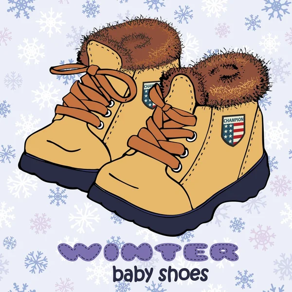 Moda inverno par de botas de couro para bebês —  Vetores de Stock