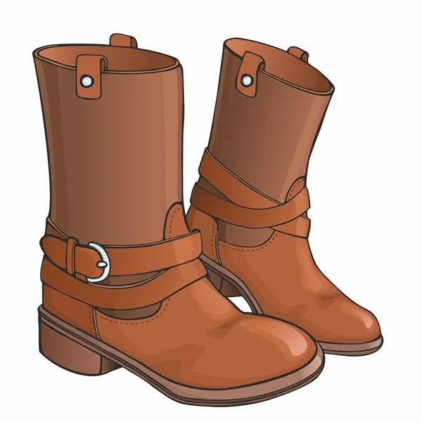 Vector Illustration of woman's brown leather boots — Stock Vector