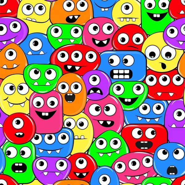 Seamless texture with funny motley monsters — Stock Vector