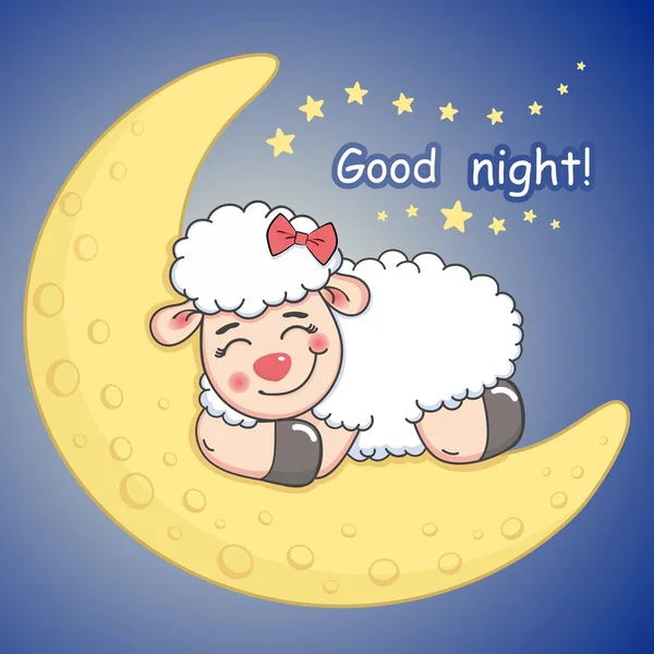 Domba lucu tidur di bulan Stok Ilustrasi Bebas Royalti