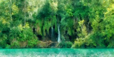 Zümrüt bitkiler, göller ve şelaleler büyülü dünyasına. su