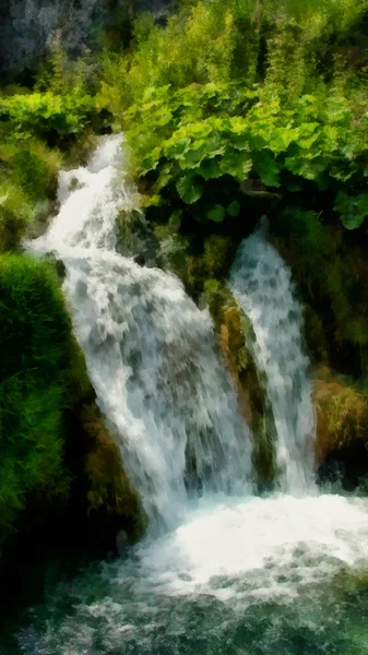 翠绿色的植物、 湖泊和瀑布的神奇世界。水 — 图库照片
