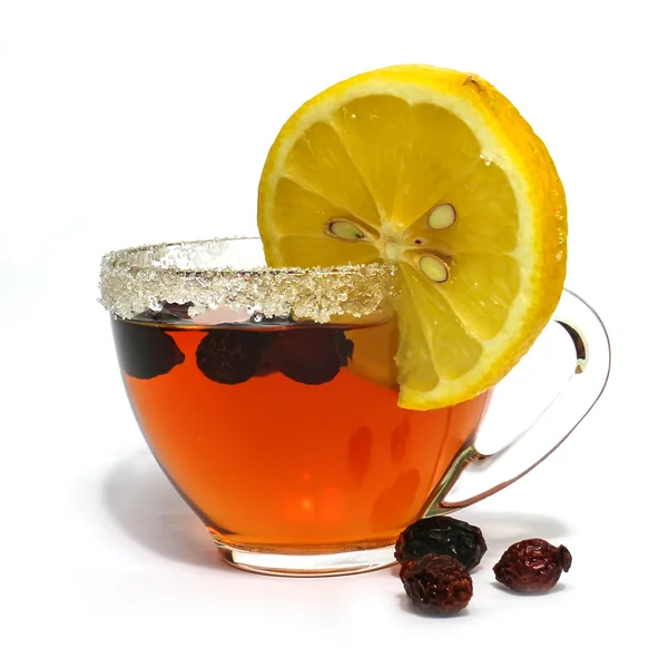 Tea pair  isolated on white background, jasmine branch, lemon, r — Stock fotografie