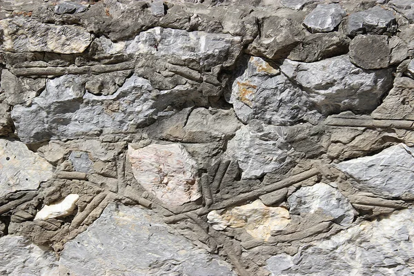 ランダムな灰色の石で作られたオイル塗料乾燥した石の壁. — ストック写真