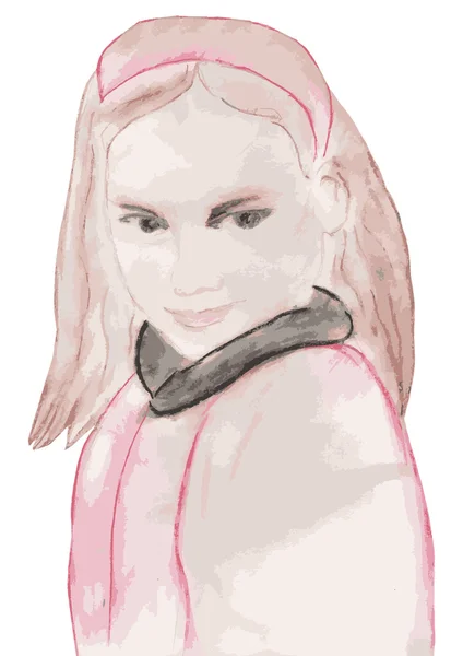 Κορίτσι σε ένα burgundy παλτό με ένα στεφάνι στα μαλλιά, λοξή ματιά — Διανυσματικό Αρχείο