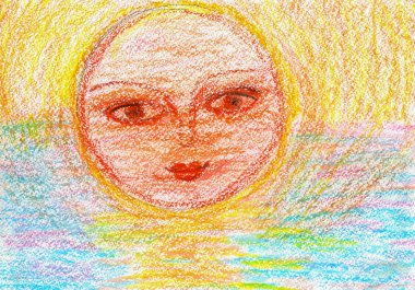 Günbatımı güneş çocuğun çizim