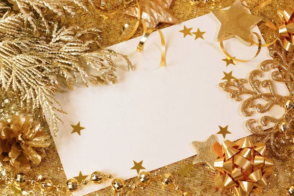 Novoroční Přání Orámované Zlatým Cínem Vánoční Ozdobou Stromečku Místo Pro — Stock fotografie