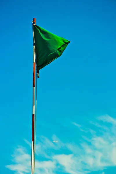 Green Flag in the wind — Stock Photo, Image