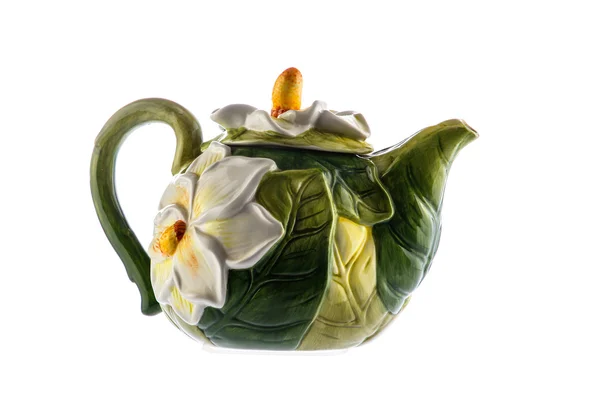 Teapot with a bas-relief of flowers — Stok fotoğraf