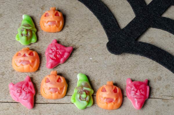 Halloween candies background.