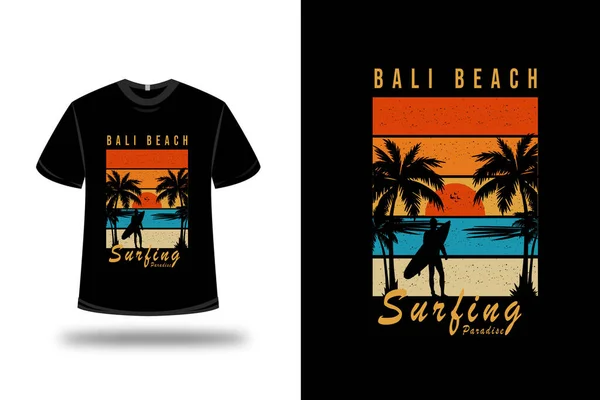 Camiseta Bali Playa Surf Paraíso Color Naranja Azul Amarillo — Vector de stock