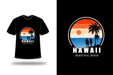 Tişört Hawaii Güzel plaj rengi Turuncu beyaz ve mavi