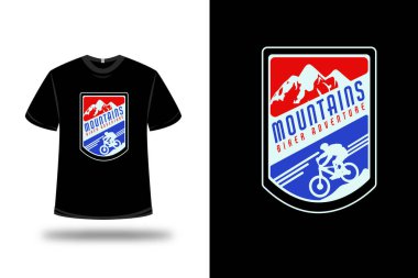 Tişört dağları motosikletçi macera rengi kırmızı ve açık mavi