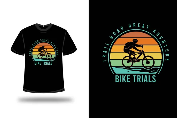 Tシャツトレイル偉大な冒険の自転車トレイルの色オレンジ黄色と緑 — ストックベクタ