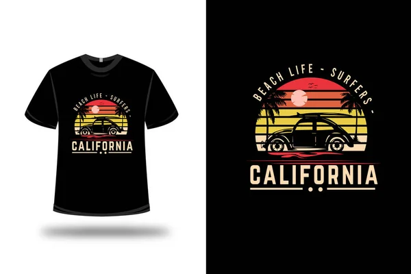 Shirt Strand Leven Surfers California Kleur Oranje Geel — Stockvector