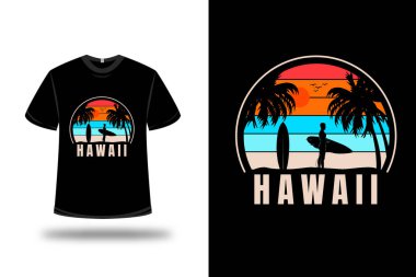 Tişört Hawaii silueti plajı turuncu mavi ve krem rengi.