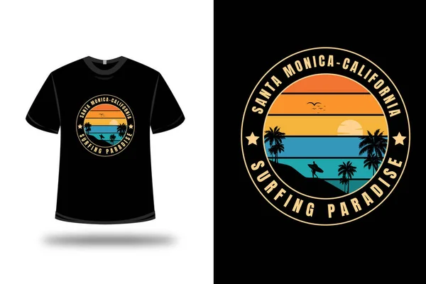 Shirt Santa Monica Kalifornien Surf Paradies Farbe Orange Und Grün — Stockvektor