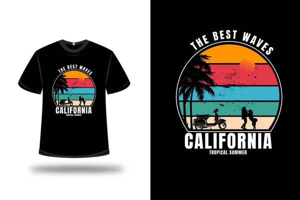 Shirt Beste Golven California Tropische Zomer Kleur Rood Geel Groen — Stockvector