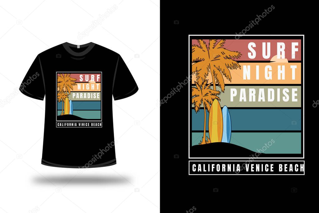 t-shirt surf night paradise California Venice beach color orange yellow and green