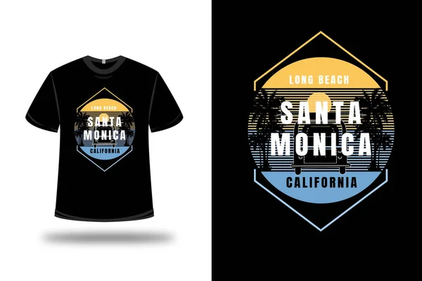 Shirt Lang Strand Santa Monica California Kleur Geel Blauw — Stockvector