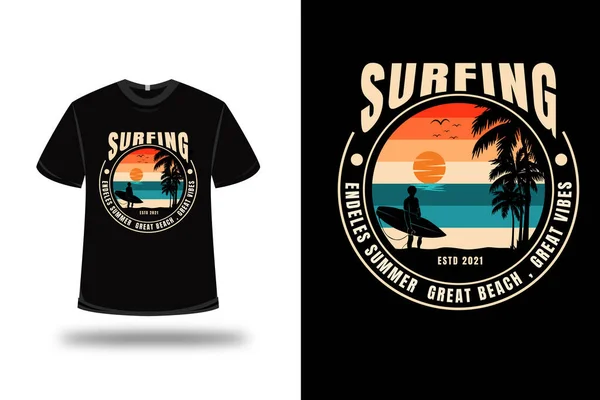 Shirt Surfen Eindeloze Zomer Geweldig Strand Geweldige Vibes Kleur Groen — Stockvector