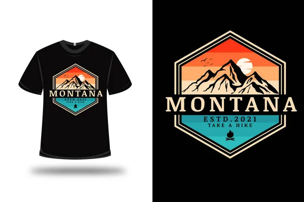 Camiseta Montana Tomar Una Caminata Color Naranja Verde — Vector de stock