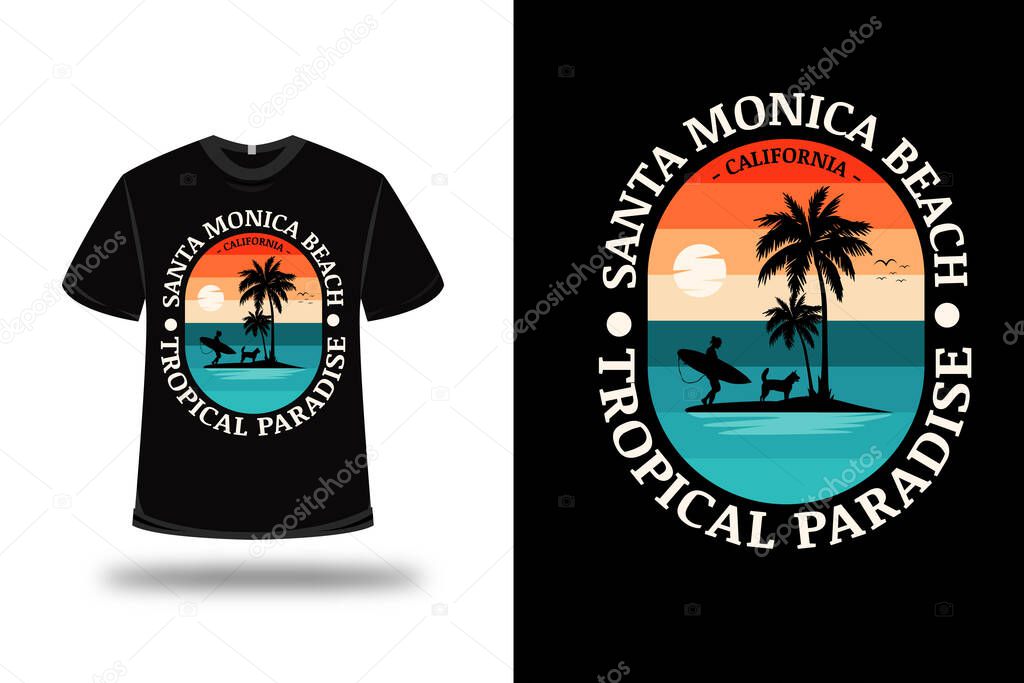 t-shirt santa monica beach tropical paradise color orange and green